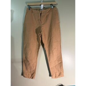 Camaieu Camel Tan Linen Blend Straight Leg‎ Ankle Pants Trousers Womens Size 40